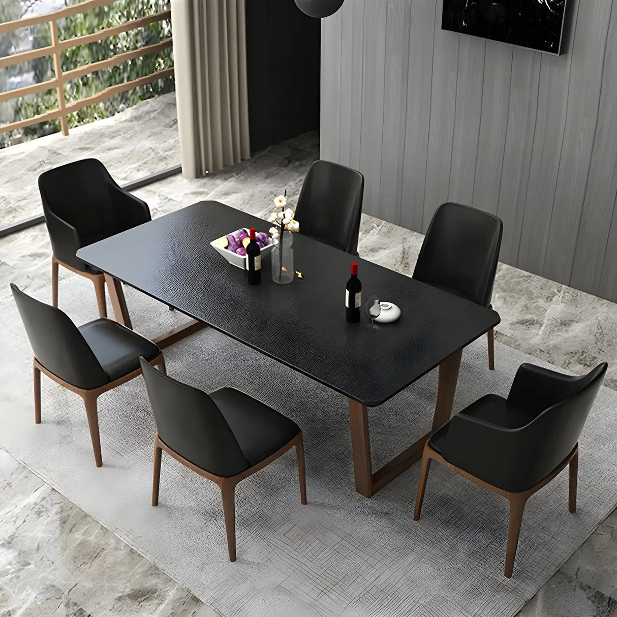 Modern White Elegant Rectangle Stone Dining Table Image - 3