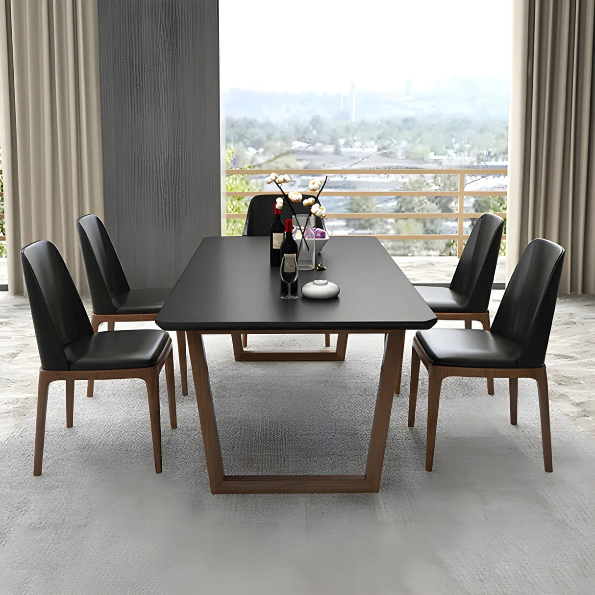 Modern White Elegant Rectangle Stone Dining Table Image - 9