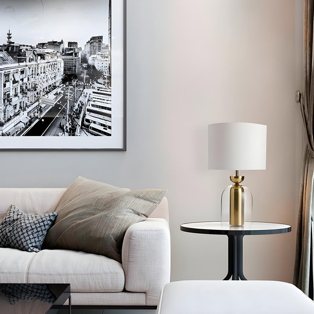 Modern White Fabric Shade Chic Glass Base Table Lamp Image - 4