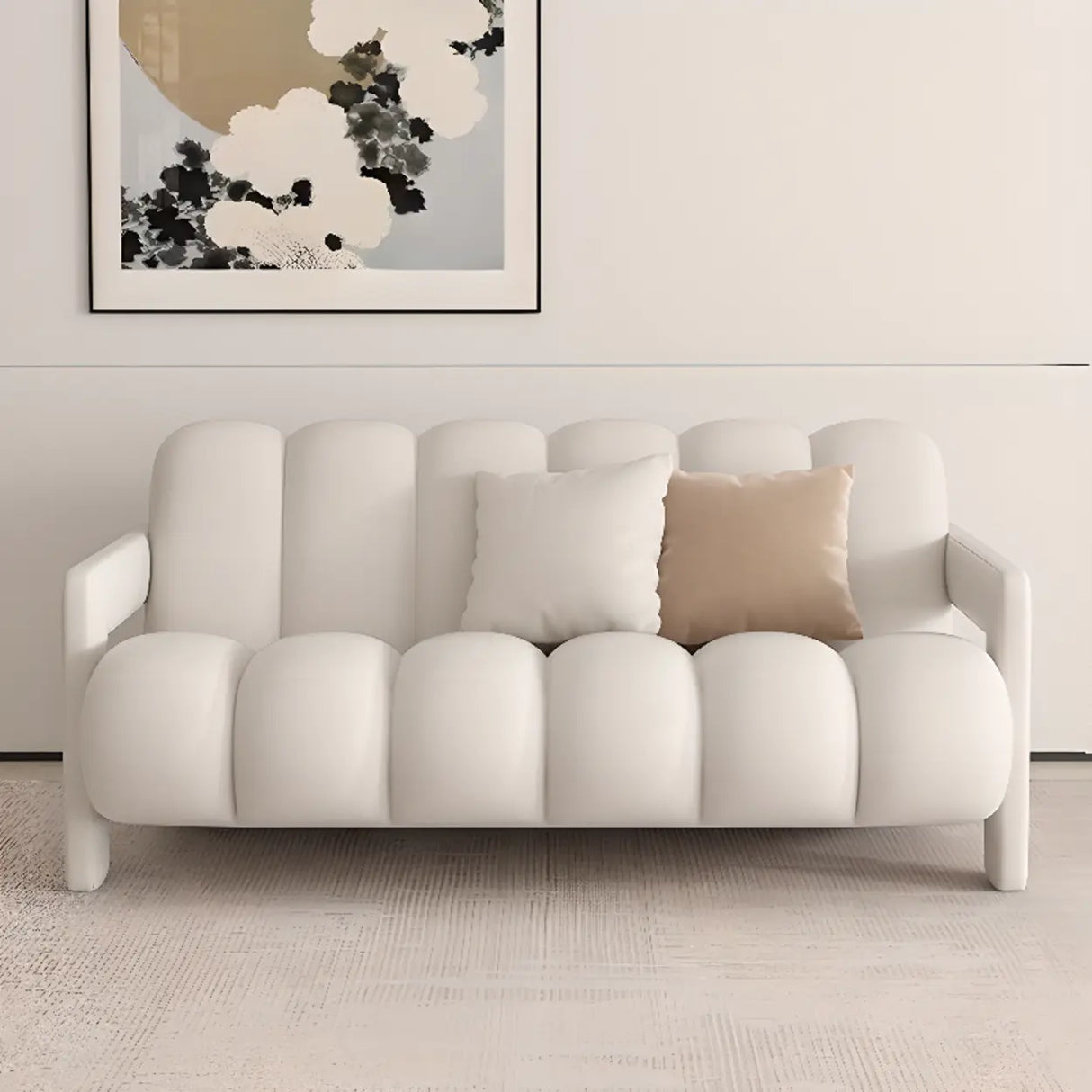 Modern White Frosted Velvet Sewn Pillow Back Loveseat Image - 2