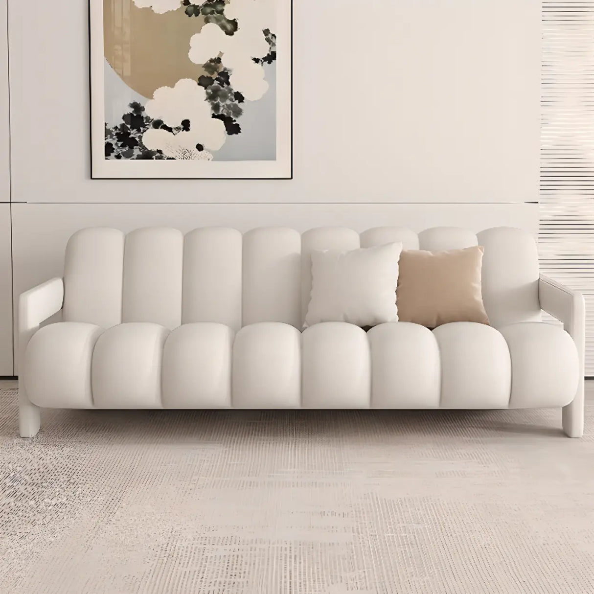 Modern White Frosted Velvet Sewn Pillow Back Loveseat Image - 3