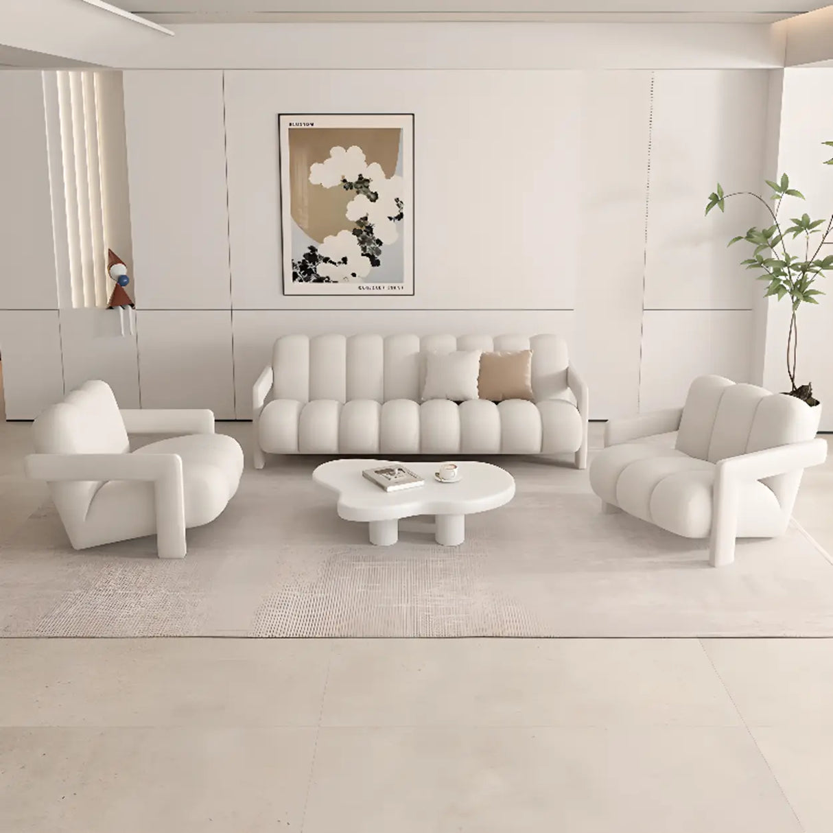 Modern White Frosted Velvet Sewn Pillow Back Loveseat Image - 6