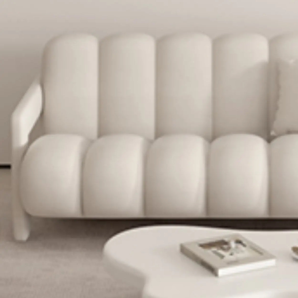 Modern White Frosted Velvet Sewn Pillow Back Loveseat Image - 8