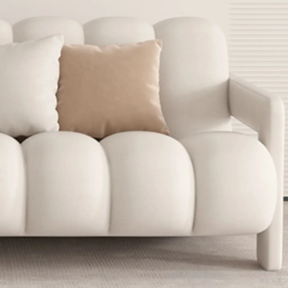 Modern White Frosted Velvet Sewn Pillow Back Loveseat Image - 9