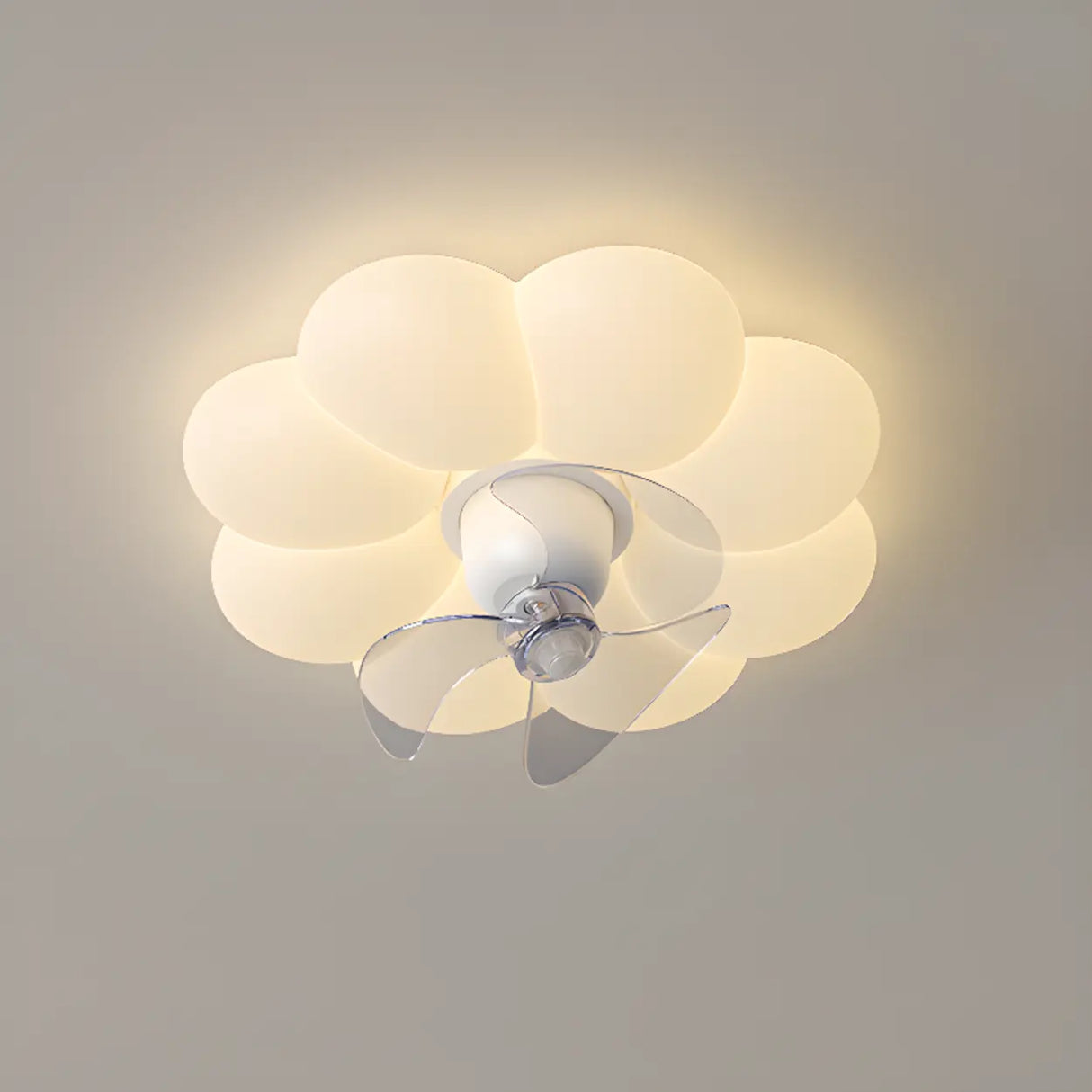 Modern White Geometric Flush Mount Ceiling Fan Light Image - 9