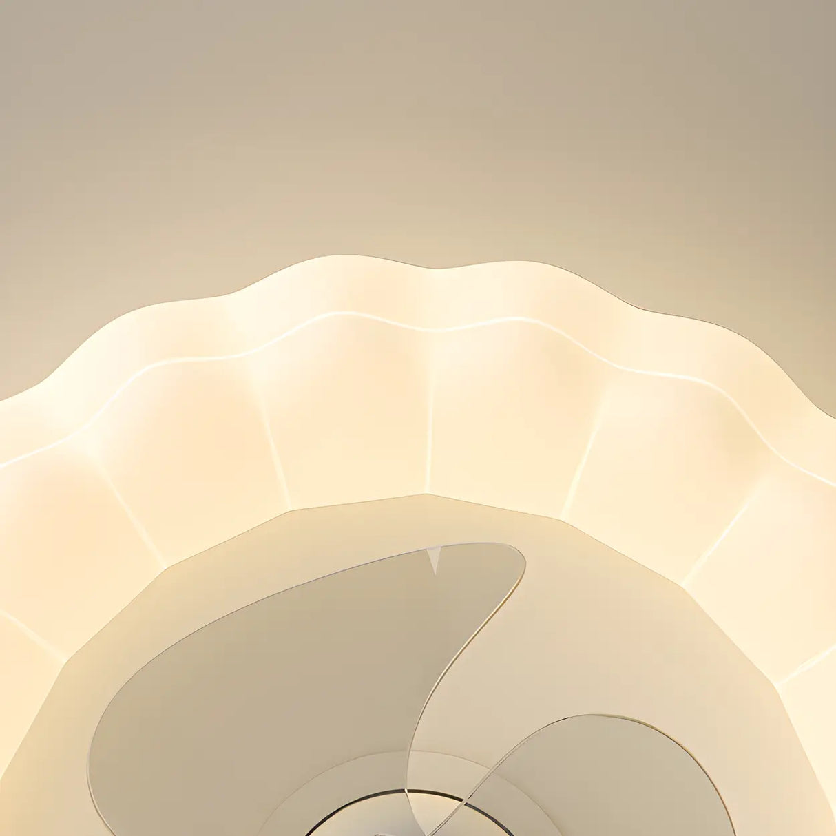 Modern White Geometric Flush Mount Ceiling Fan Light Image - 10