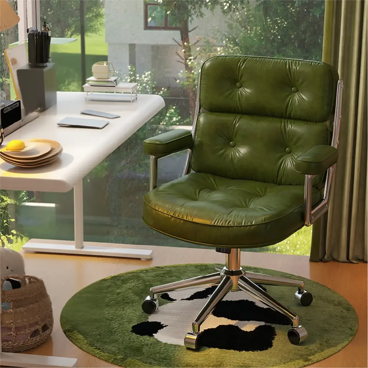 Modern White Leather Adjustable Swivel Ergonomic Office Chair Image - 5