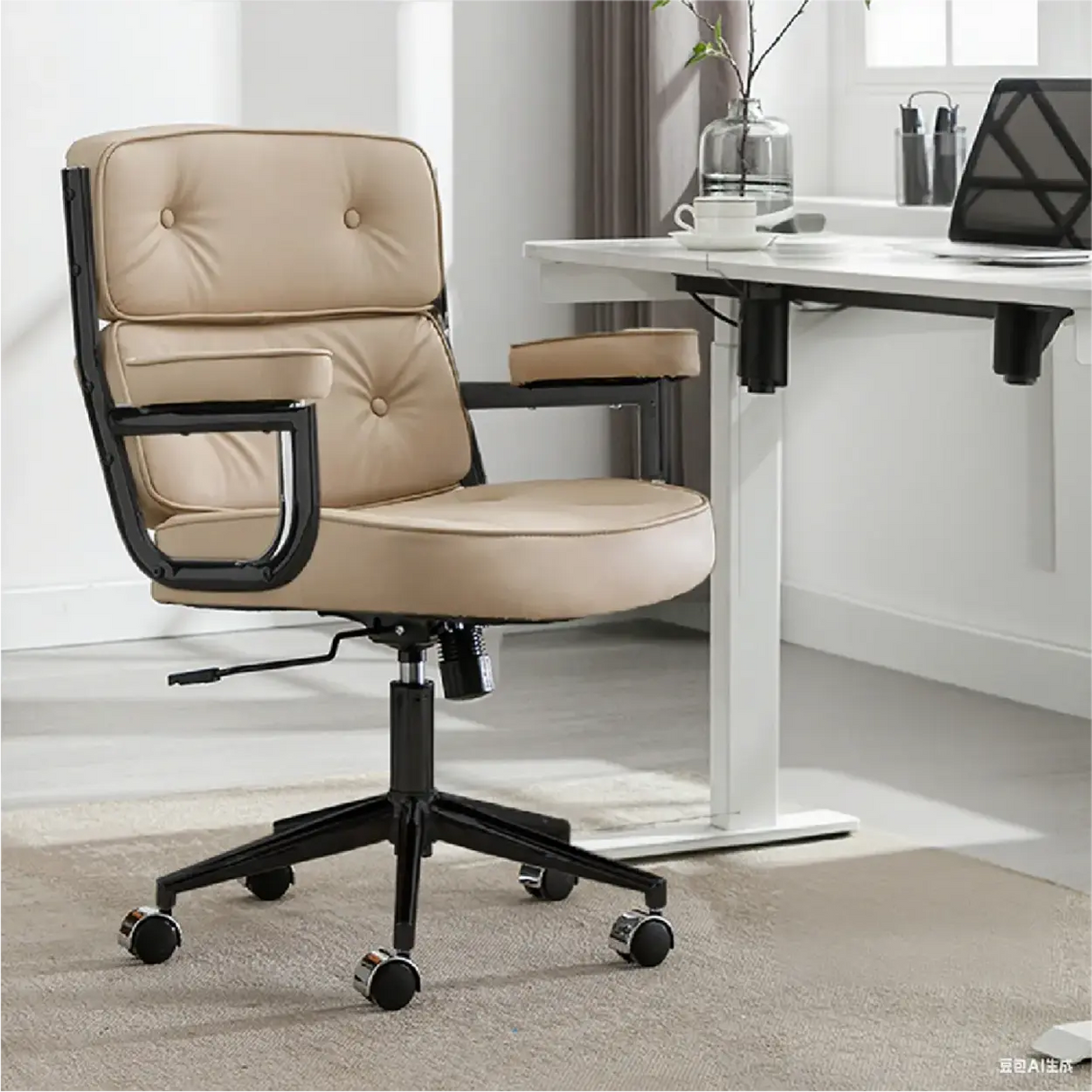 Modern White Leather Adjustable Swivel Ergonomic Office Chair Image - 7