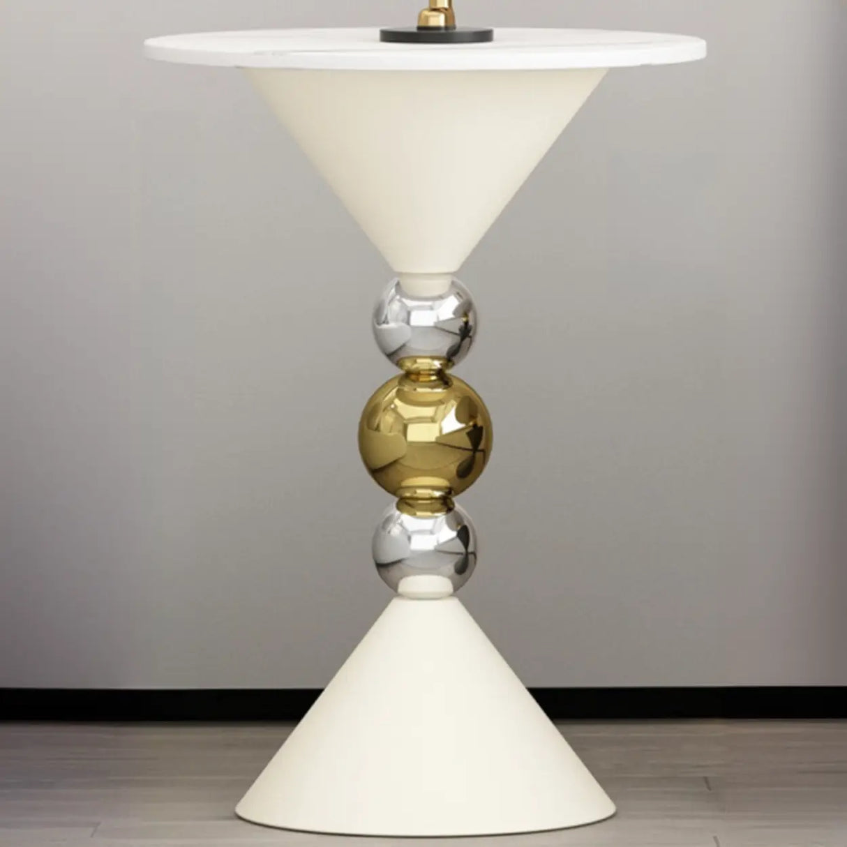 Modern White Marble Top Geometric Pedestal Side Table Image - 2