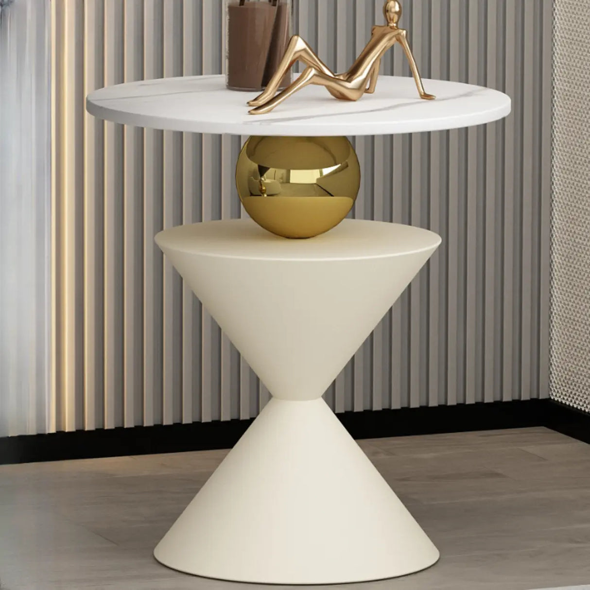 Modern White Marble Top Geometric Pedestal Side Table Image - 5