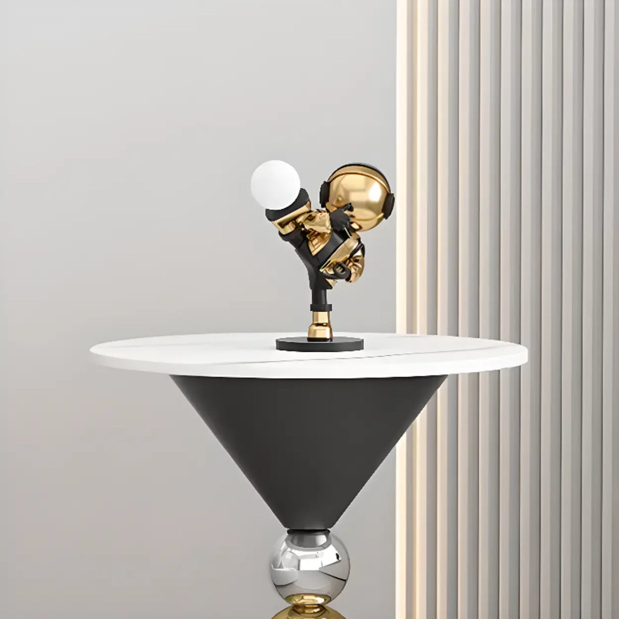 Modern White Marble Top Geometric Pedestal Side Table Image - 6