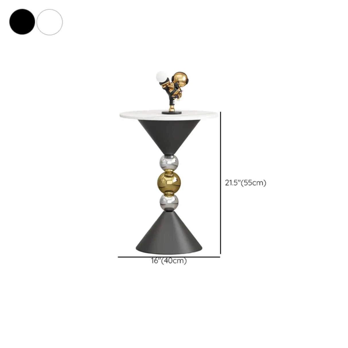 Modern White Marble Top Geometric Pedestal Side Table