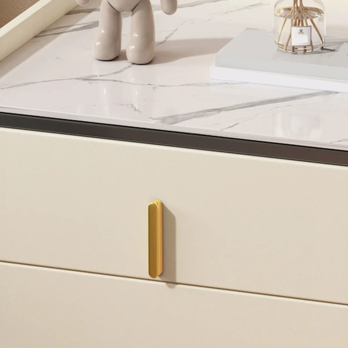 Modern White Marble Top Nightstand with Storage Drawer Image - 10