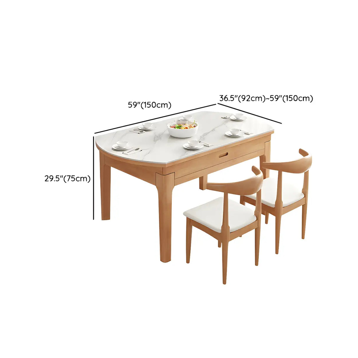 Modern White Oval Marble Dining Table Self-Storing Leaf Image - 10