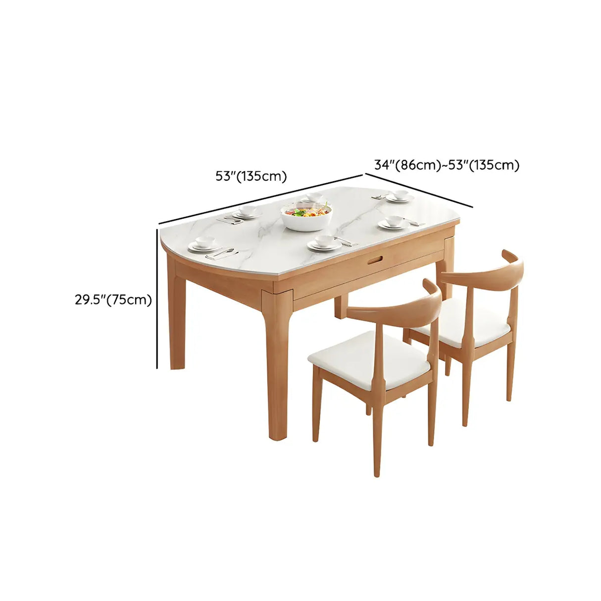 Modern White Oval Marble Dining Table Self-Storing Leaf Image - 9