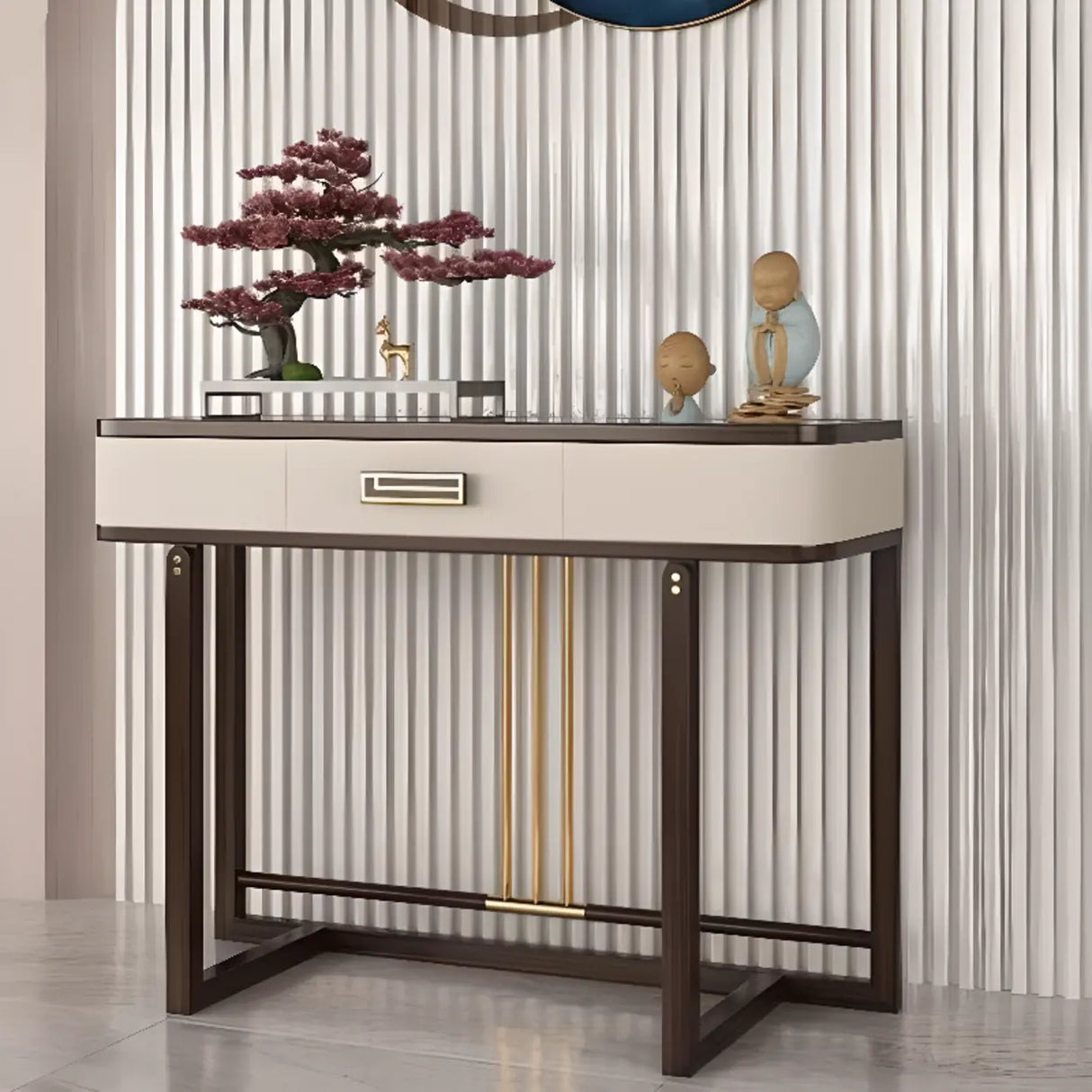 Modern White Rectangular Marble Console Table with Drawer Image - 4