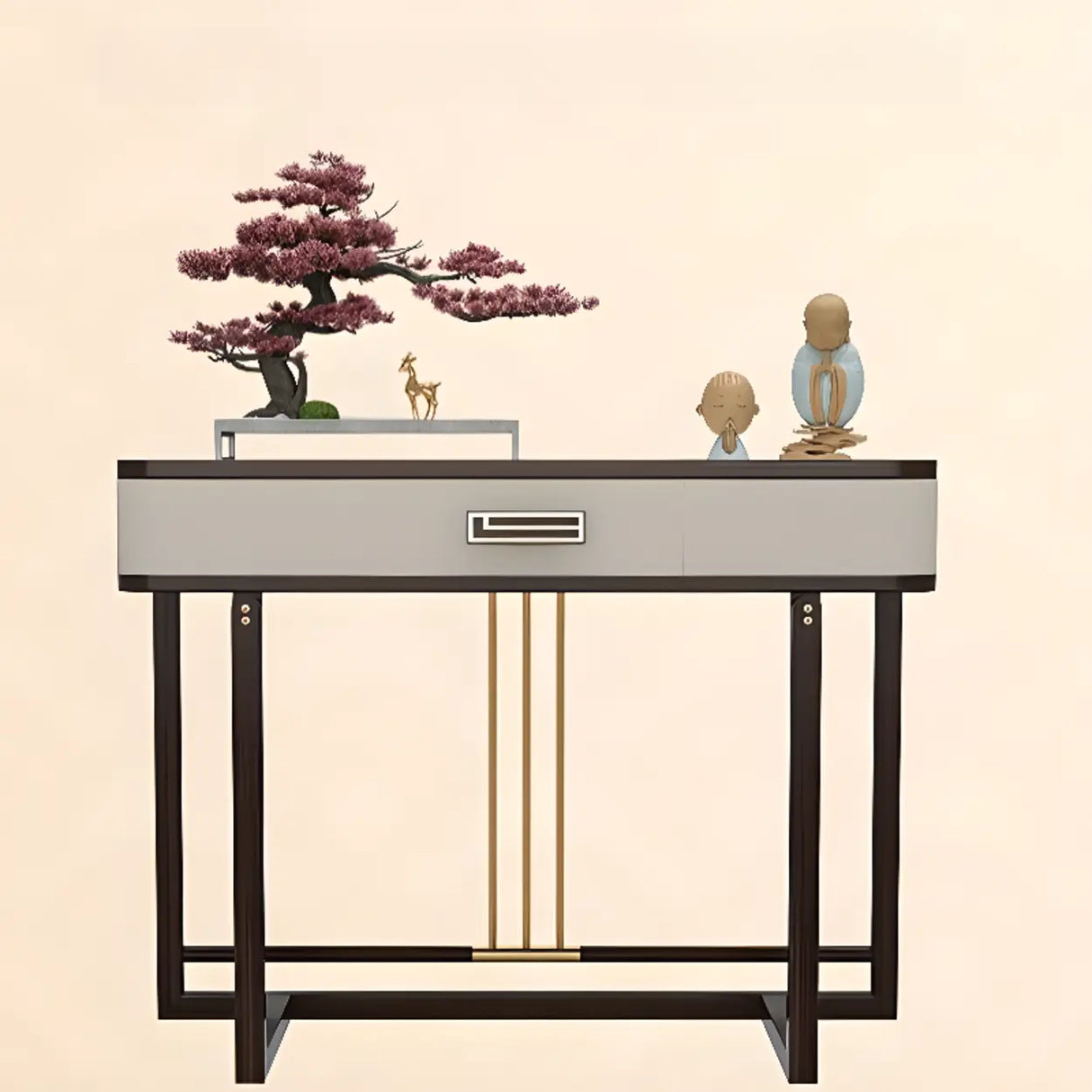 Modern White Rectangular Marble Console Table with Drawer Image - 5