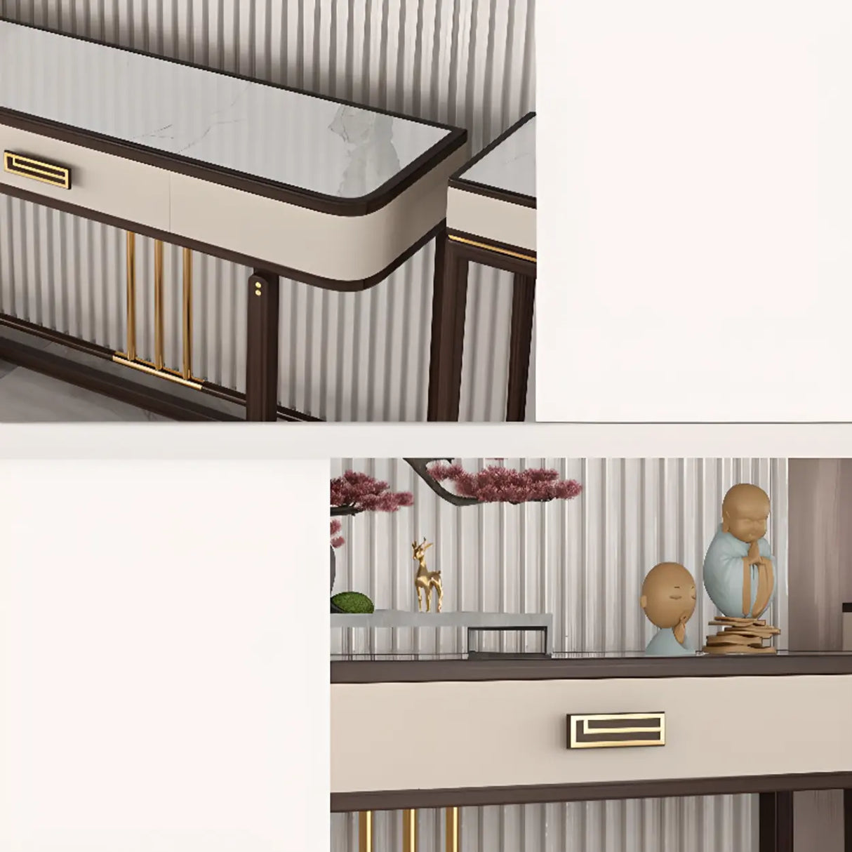 Modern White Rectangular Marble Console Table with Drawer Image - 6