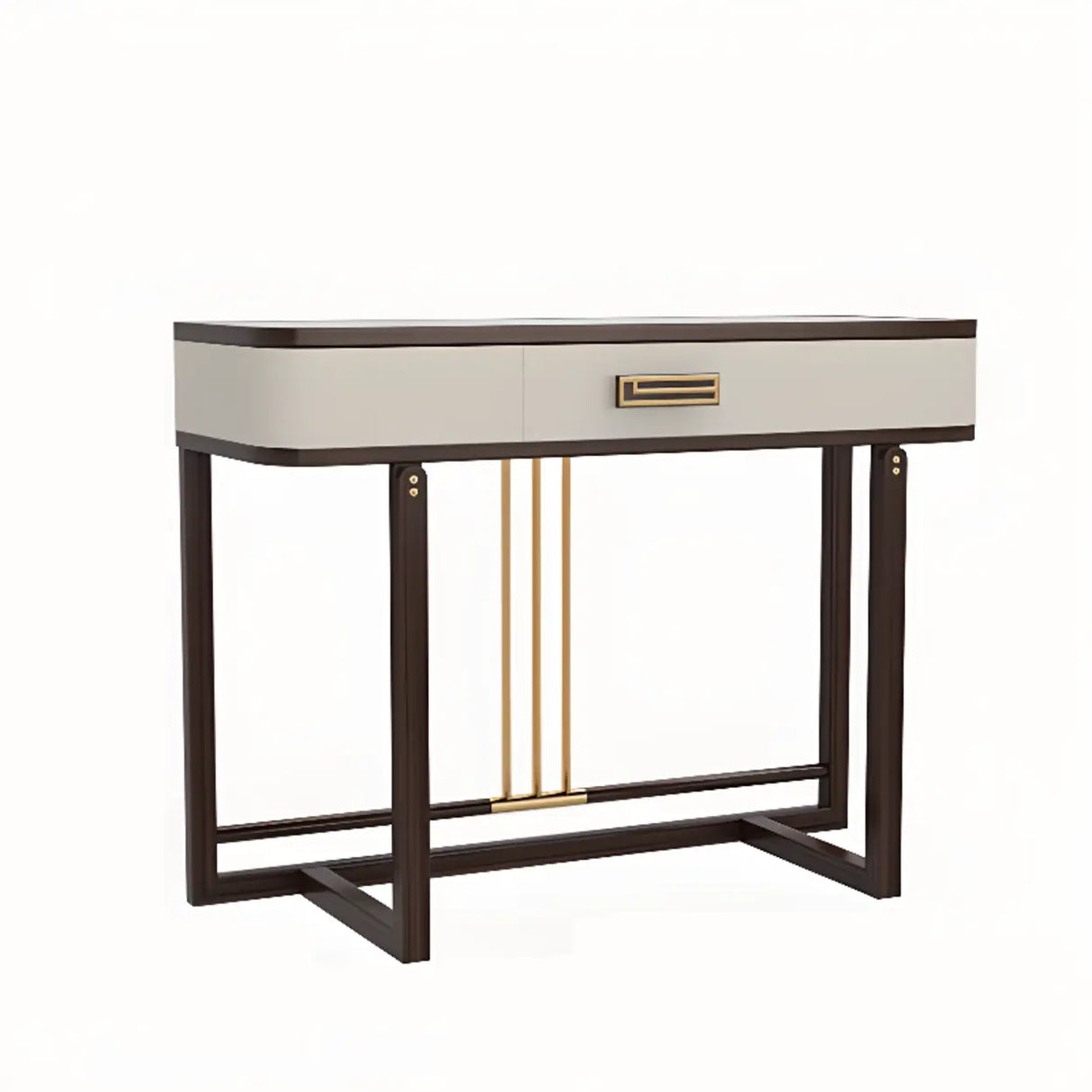Modern White Rectangular Marble Console Table with Drawer Image - 8