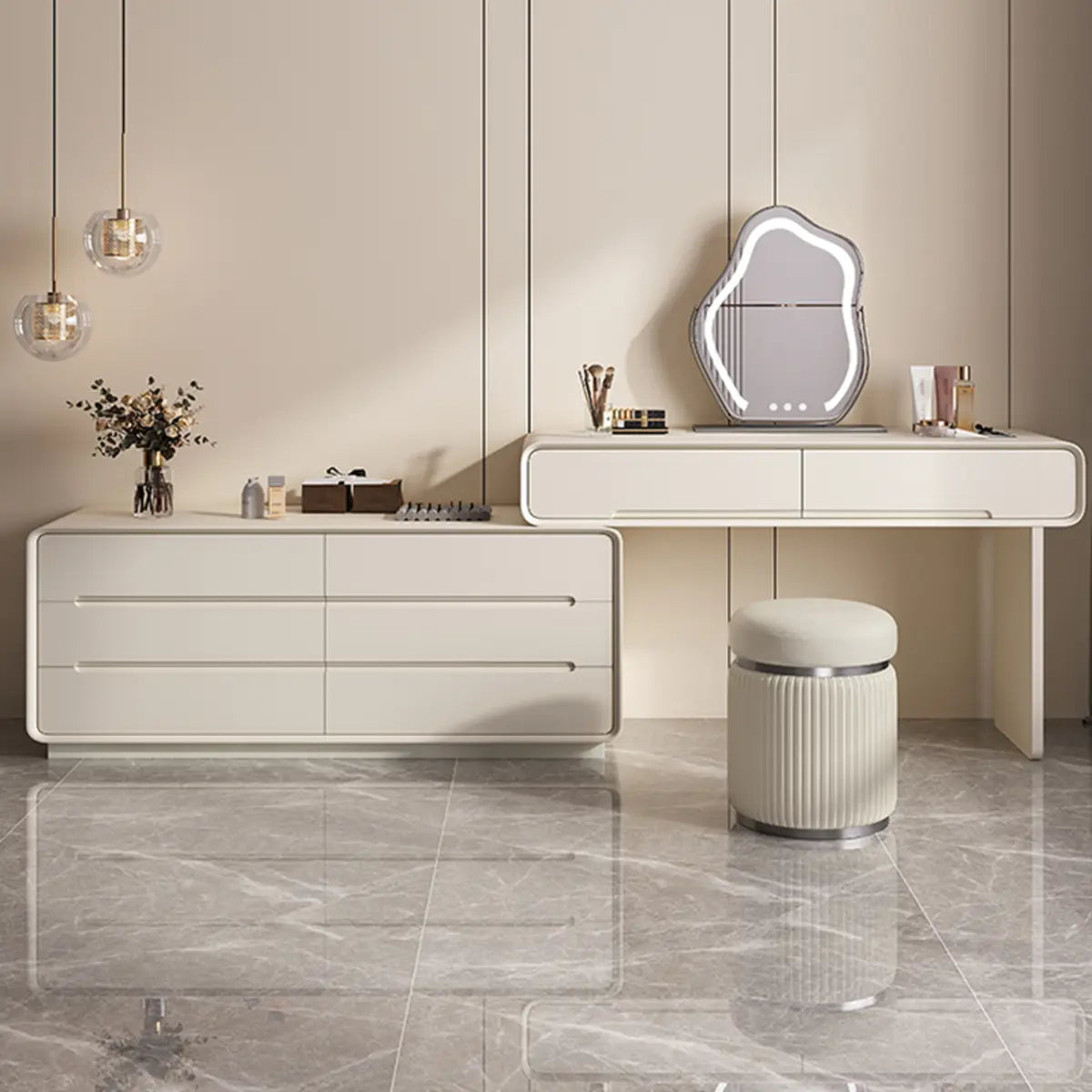Modern White Rectangular Scalable Makeup Vanity with Drawers Image - 1