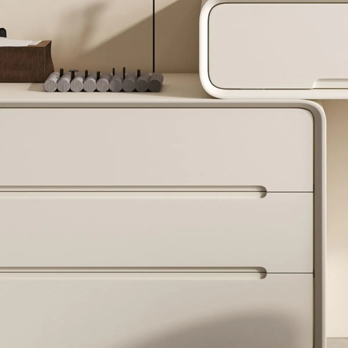 Modern White Rectangular Scalable Makeup Vanity with Drawers Image - 10