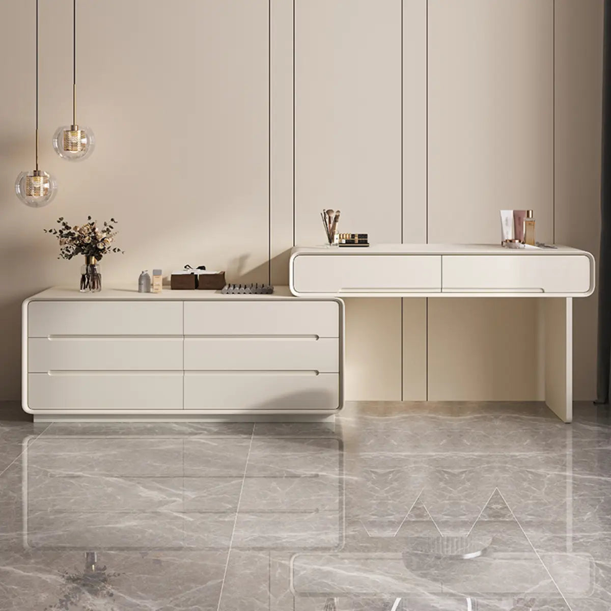 Modern White Rectangular Scalable Makeup Vanity with Drawers Image - 2