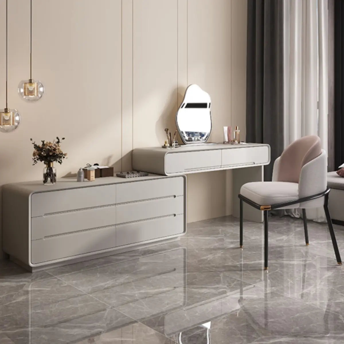 Modern White Rectangular Scalable Makeup Vanity with Drawers Image - 8