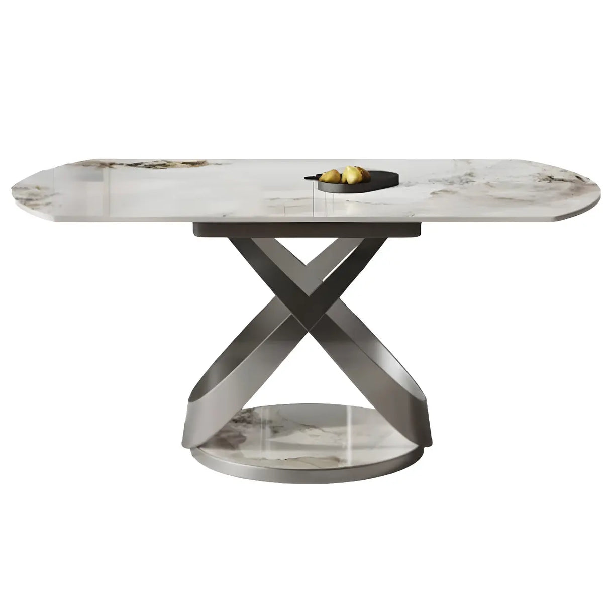 Modern White Round Marble Stone Dining Table Extendable Image - 5