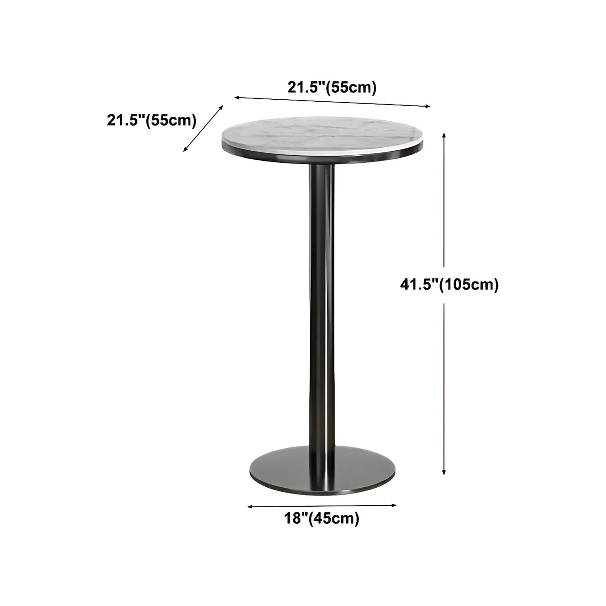 Modern White Round Mini Marble Black Metal High Bar Table