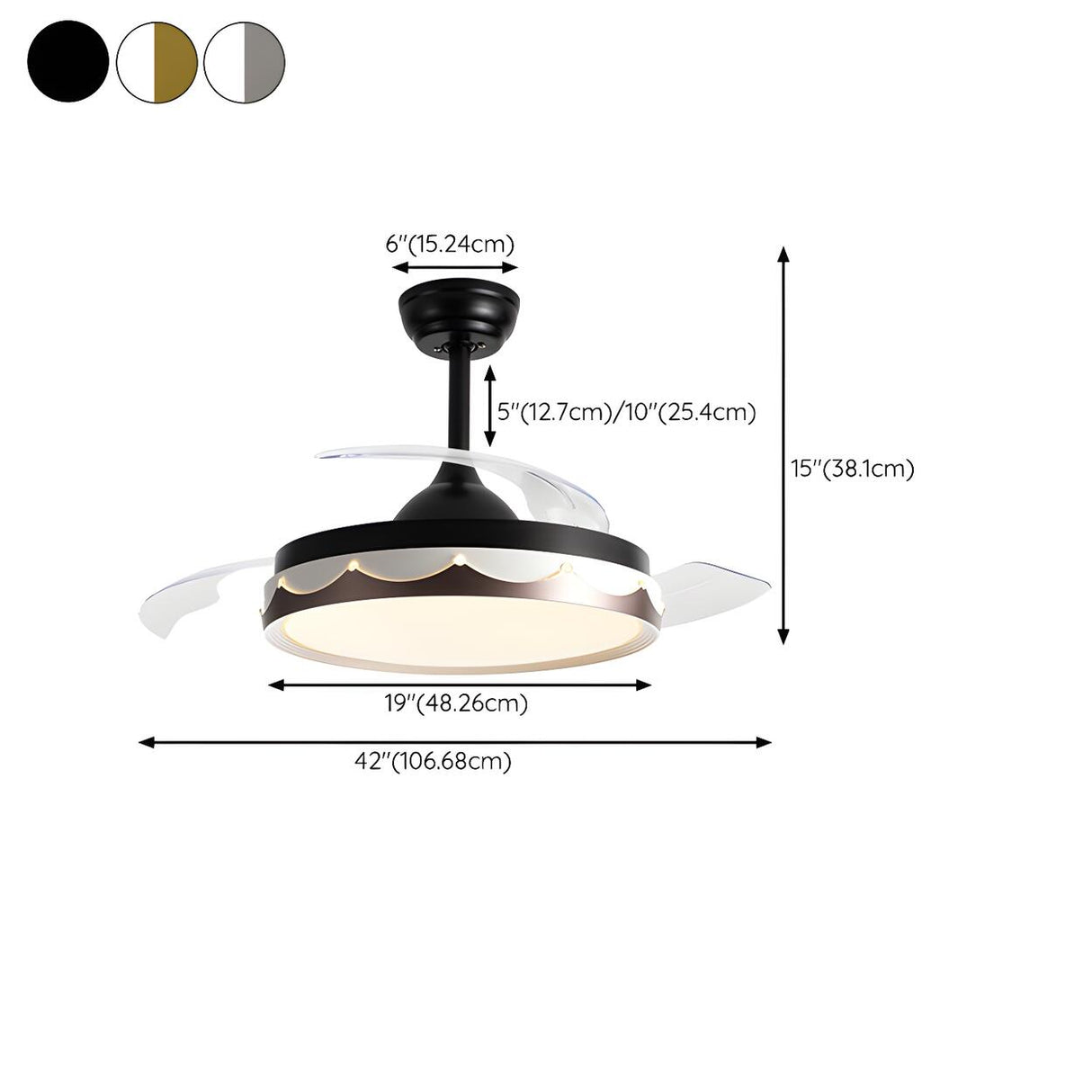 Modern White Round Standard Ceiling Fan with LED Light