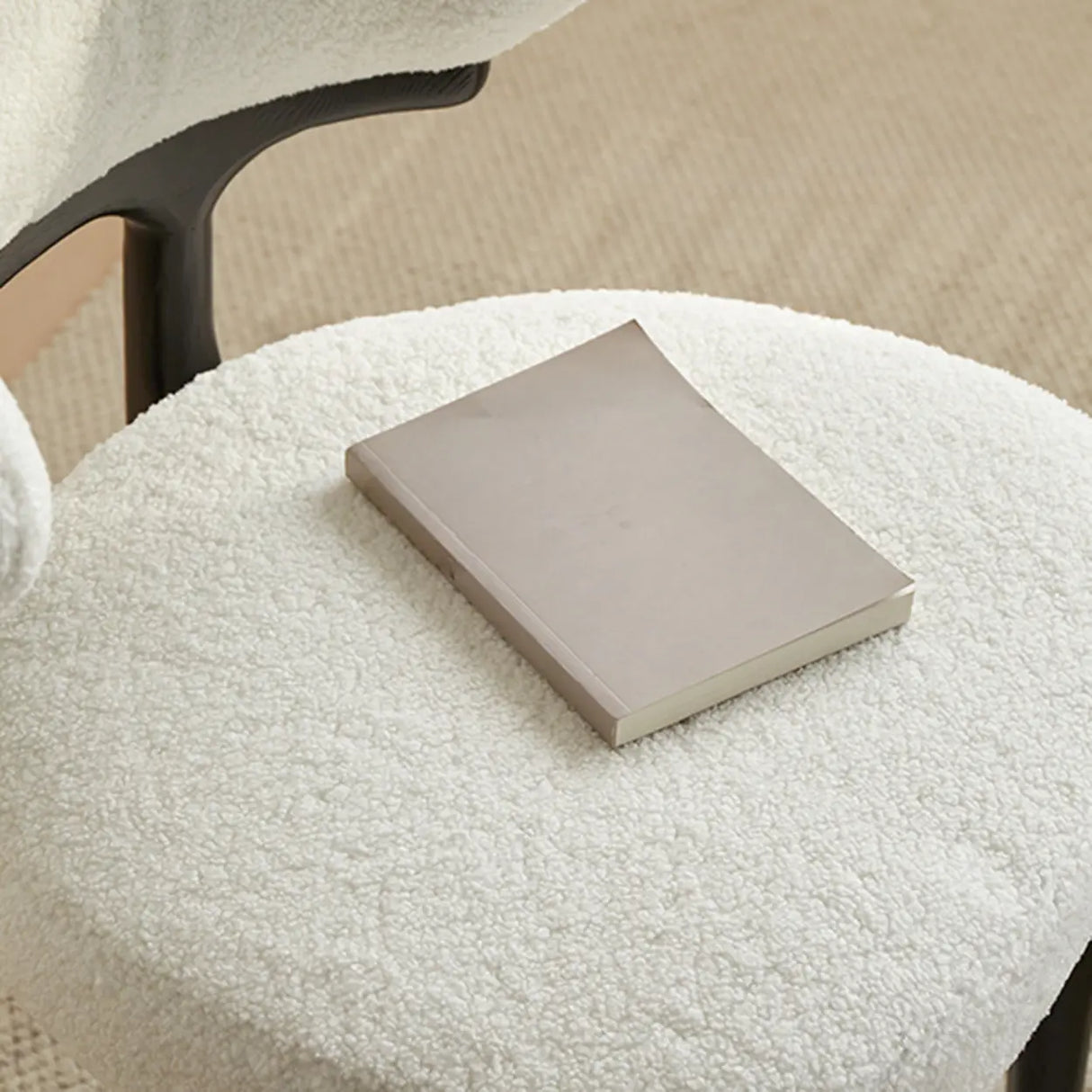 Modern White Sherpa Upholstered Dining Chair with Curved Back Image - 5