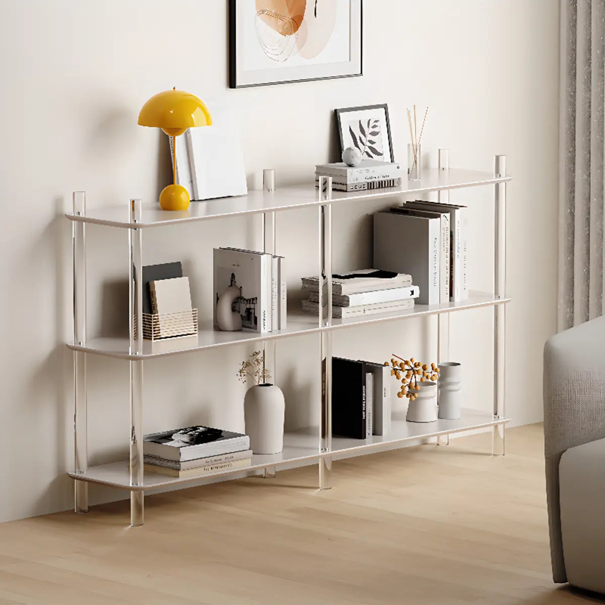 Modern White Simple Open Back Wide Display Bookshelf Image - 1