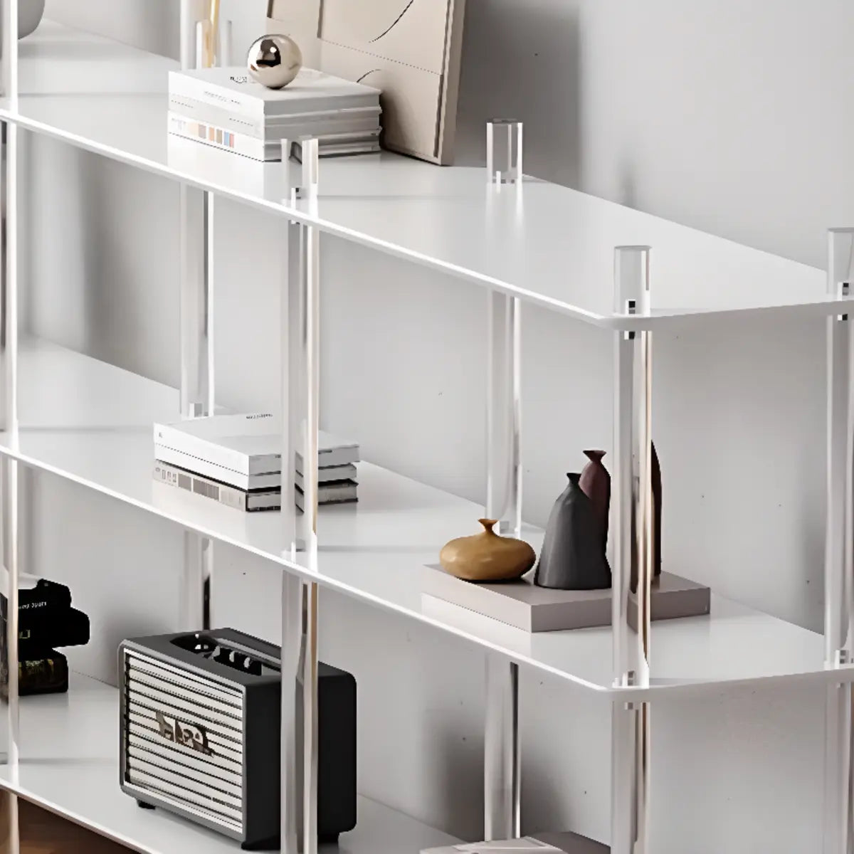 Modern White Simple Open Back Wide Display Bookshelf Image - 10