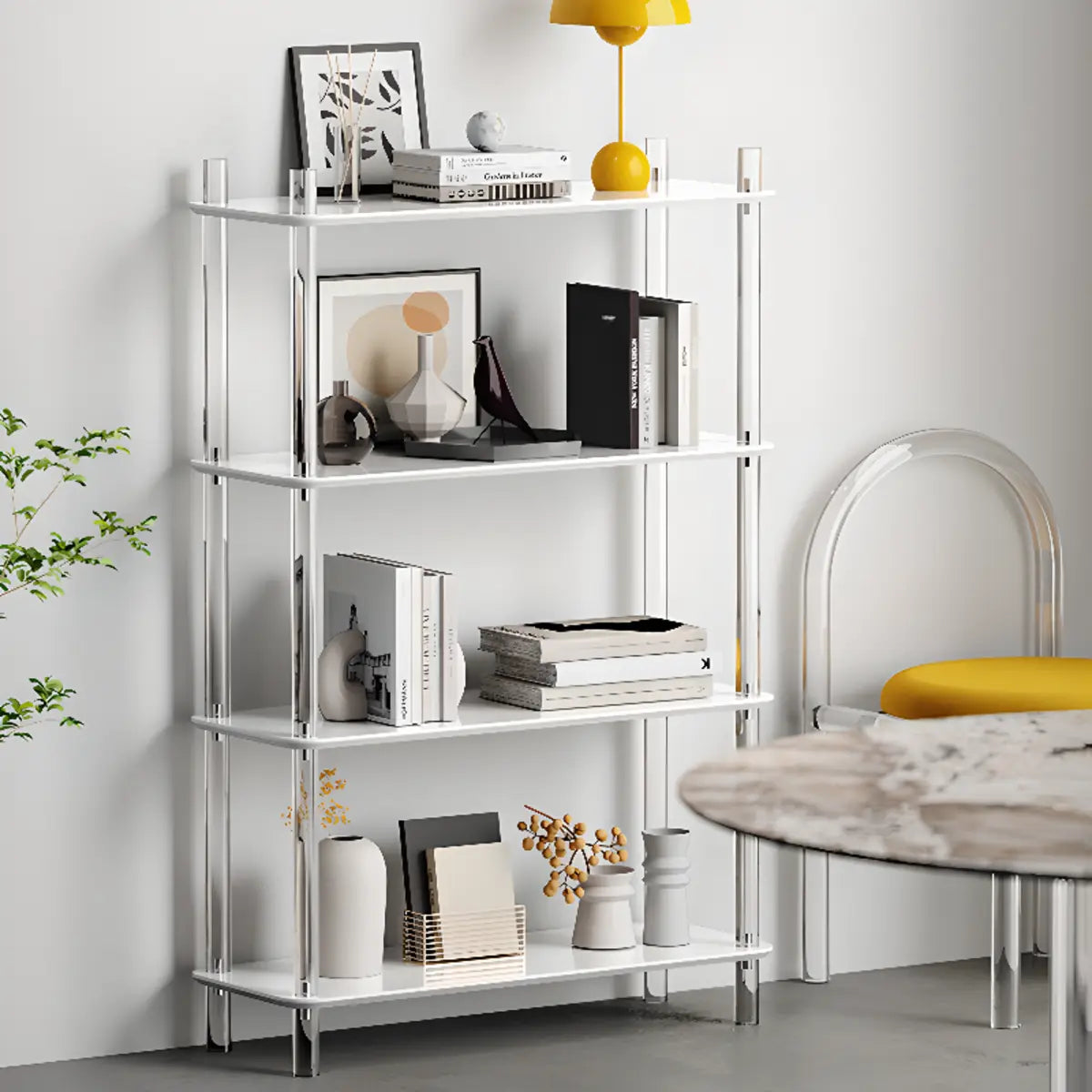 Modern White Simple Open Back Wide Display Bookshelf Image - 4
