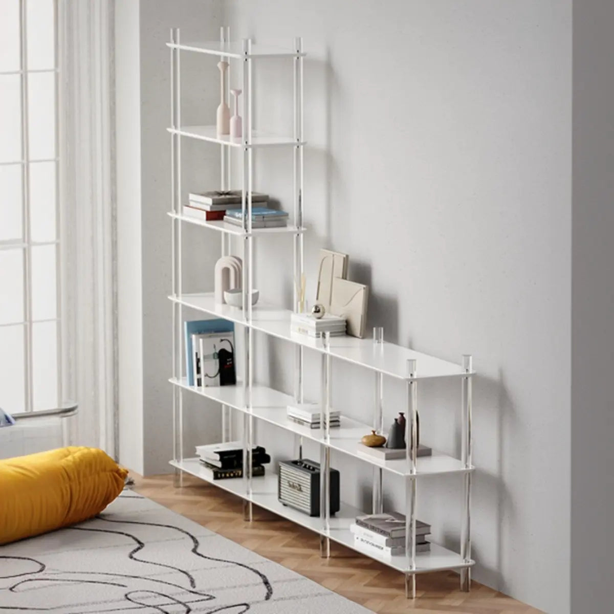 Modern White Simple Open Back Wide Display Bookshelf Image - 6