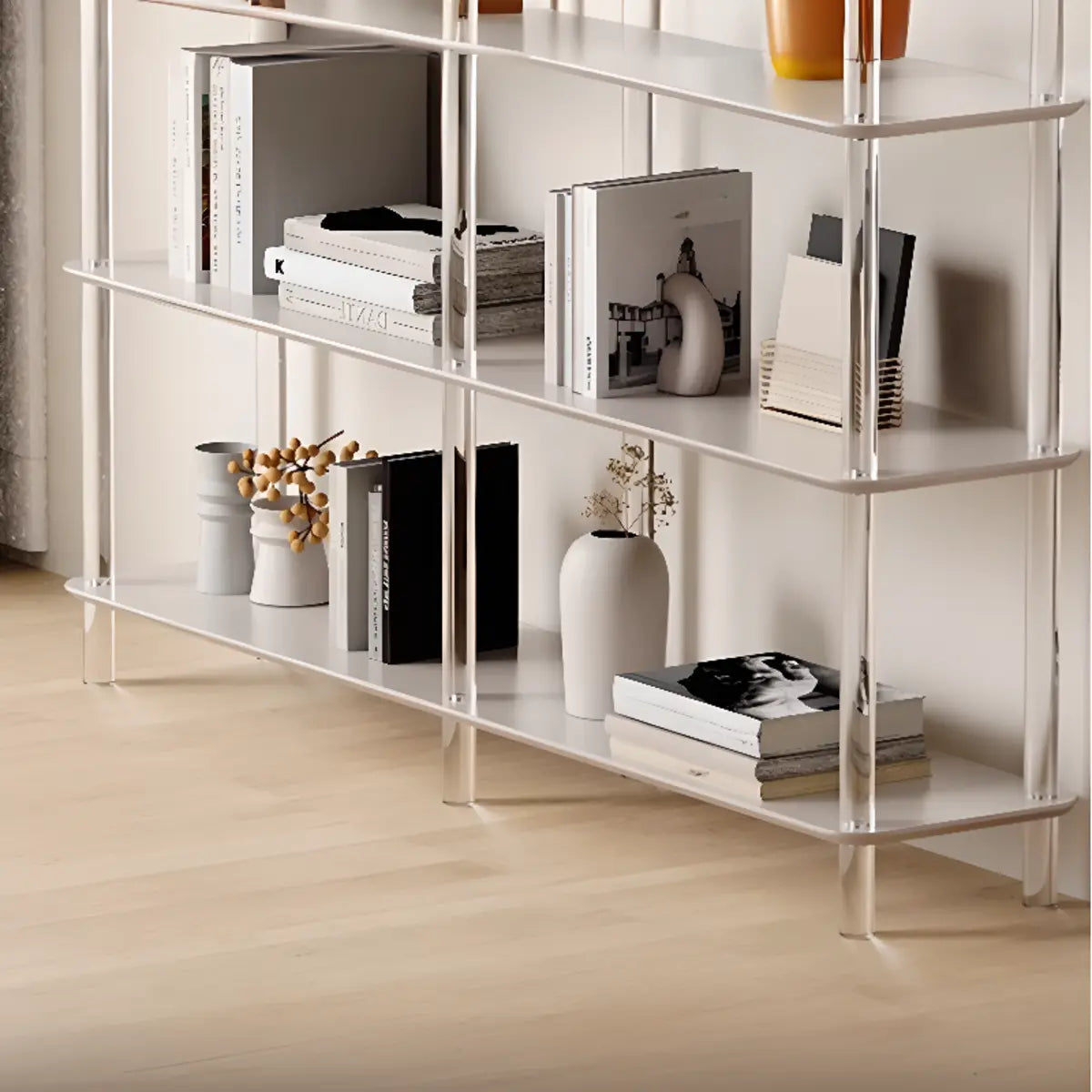 Modern White Simple Open Back Wide Display Bookshelf Image - 8