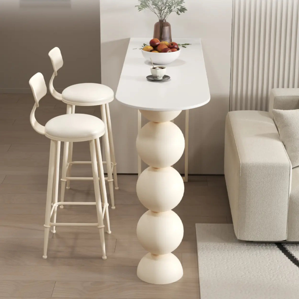 Modern White Stone Oval Artistic Ball Pedestal Bar Table Image - 6