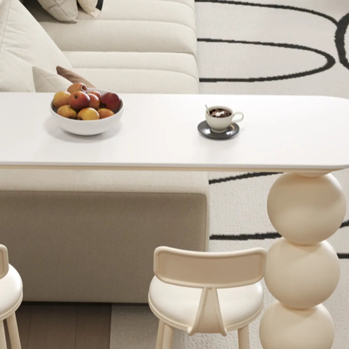 Modern White Stone Oval Artistic Ball Pedestal Bar Table Image - 7