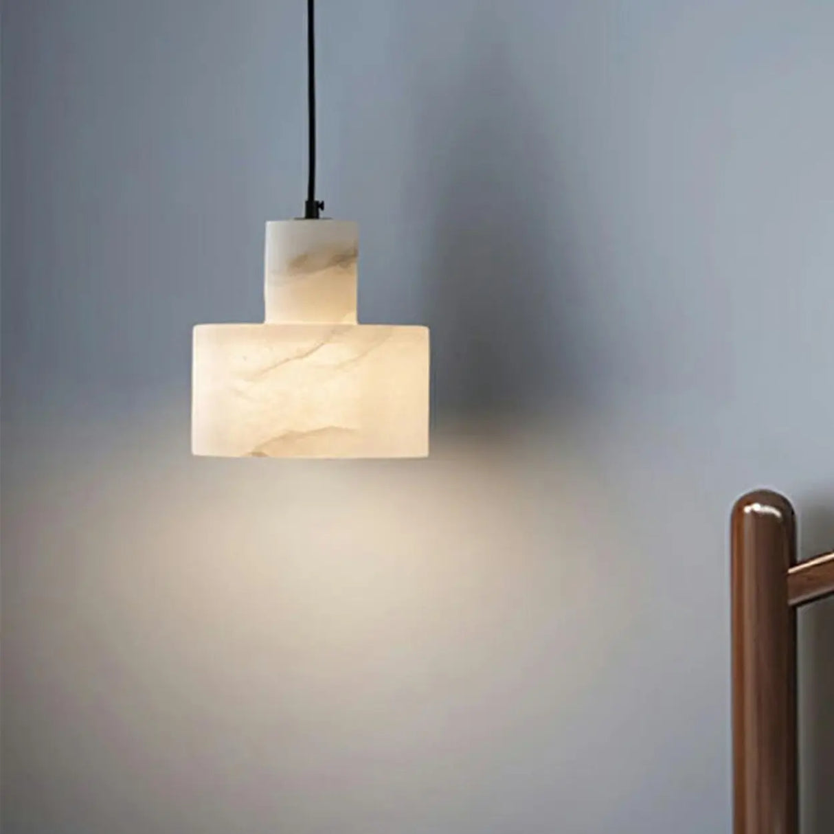 Modern White Texture Alabaster LED Cylinder Pendant Light Image - 3