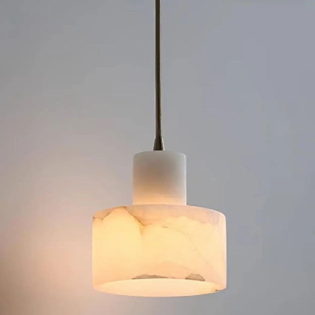 Modern White Texture Alabaster LED Cylinder Pendant Light Image - 5