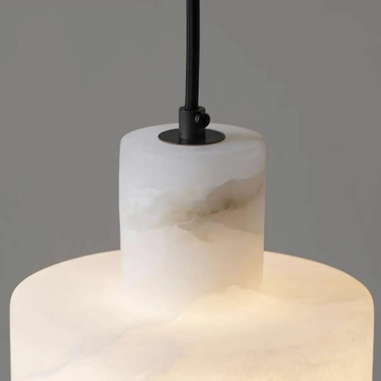 Modern White Texture Alabaster LED Cylinder Pendant Light Image - 7