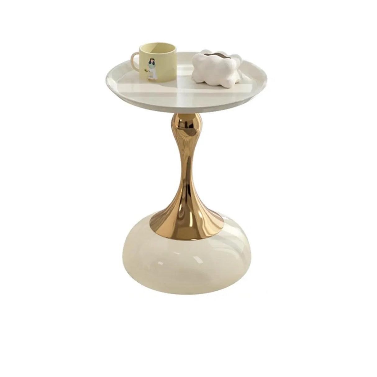 Modern White Tray Metal Round Pedestal Side Table Image - 5