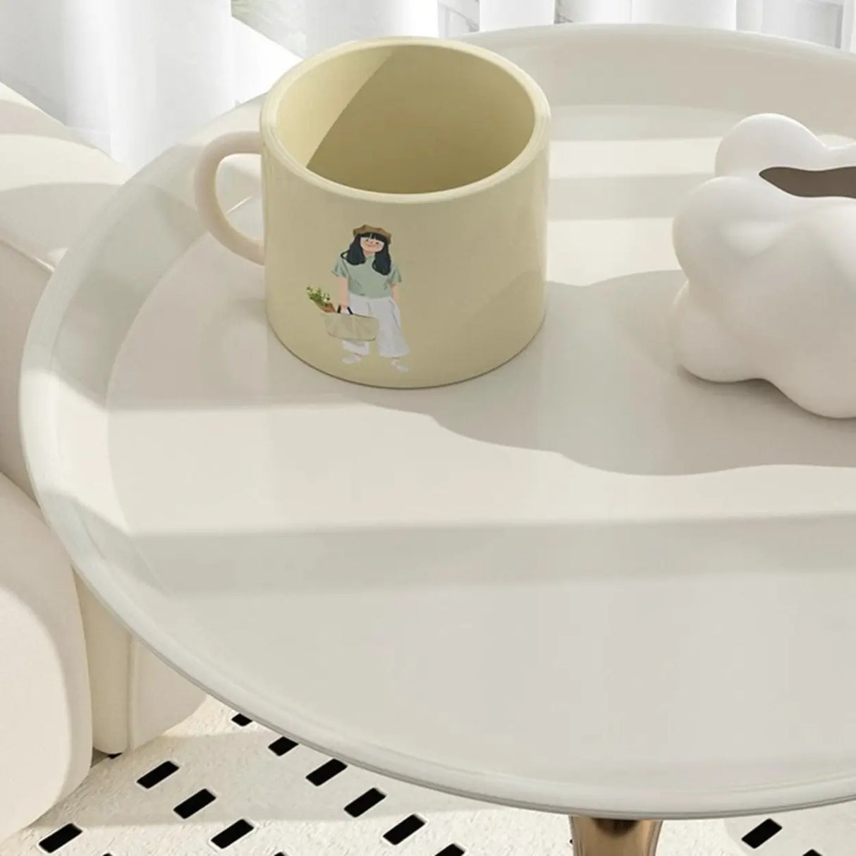 Modern White Tray Metal Round Pedestal Side Table Image - 6