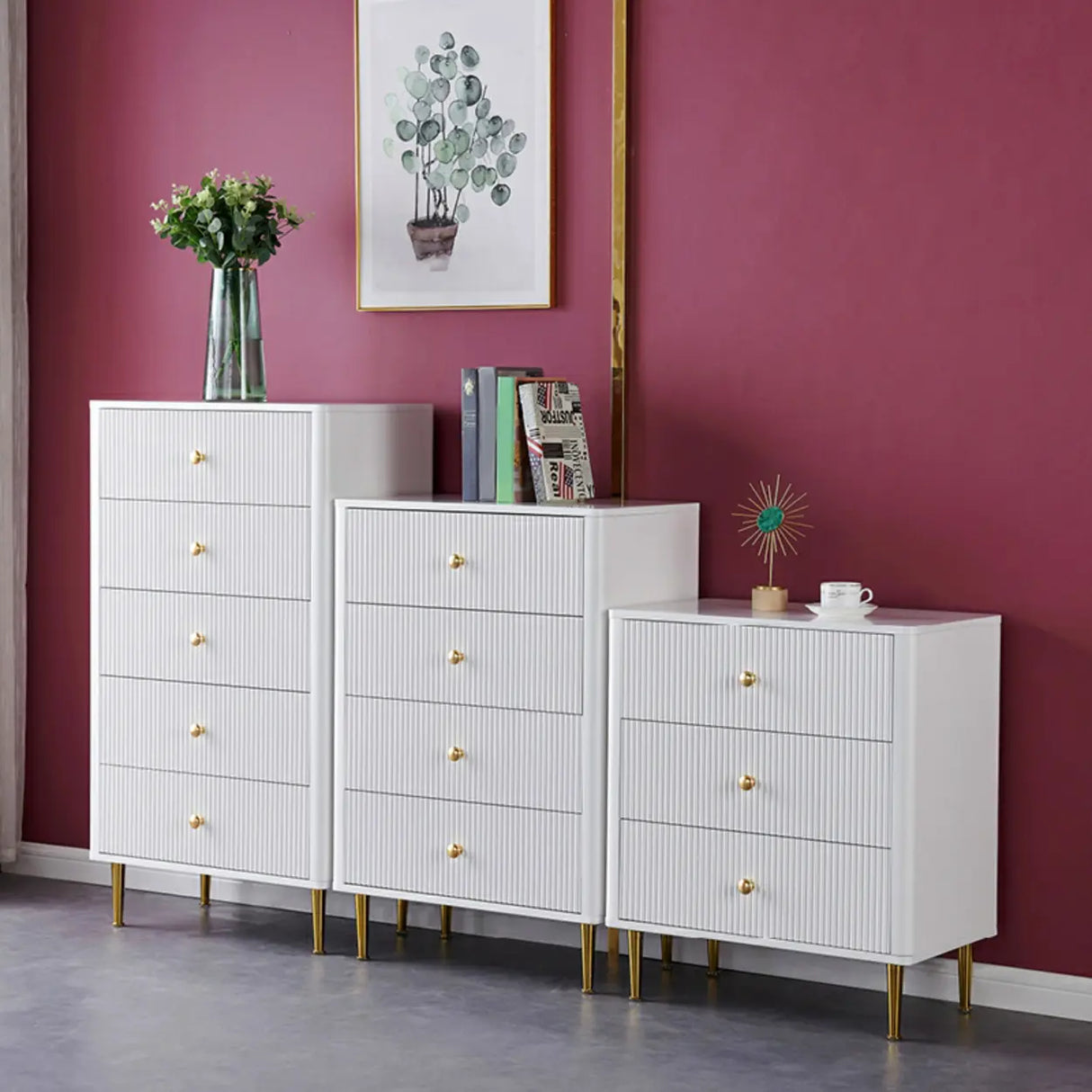 Modern White Wood Brass Handle Storage Dressers Image - 1