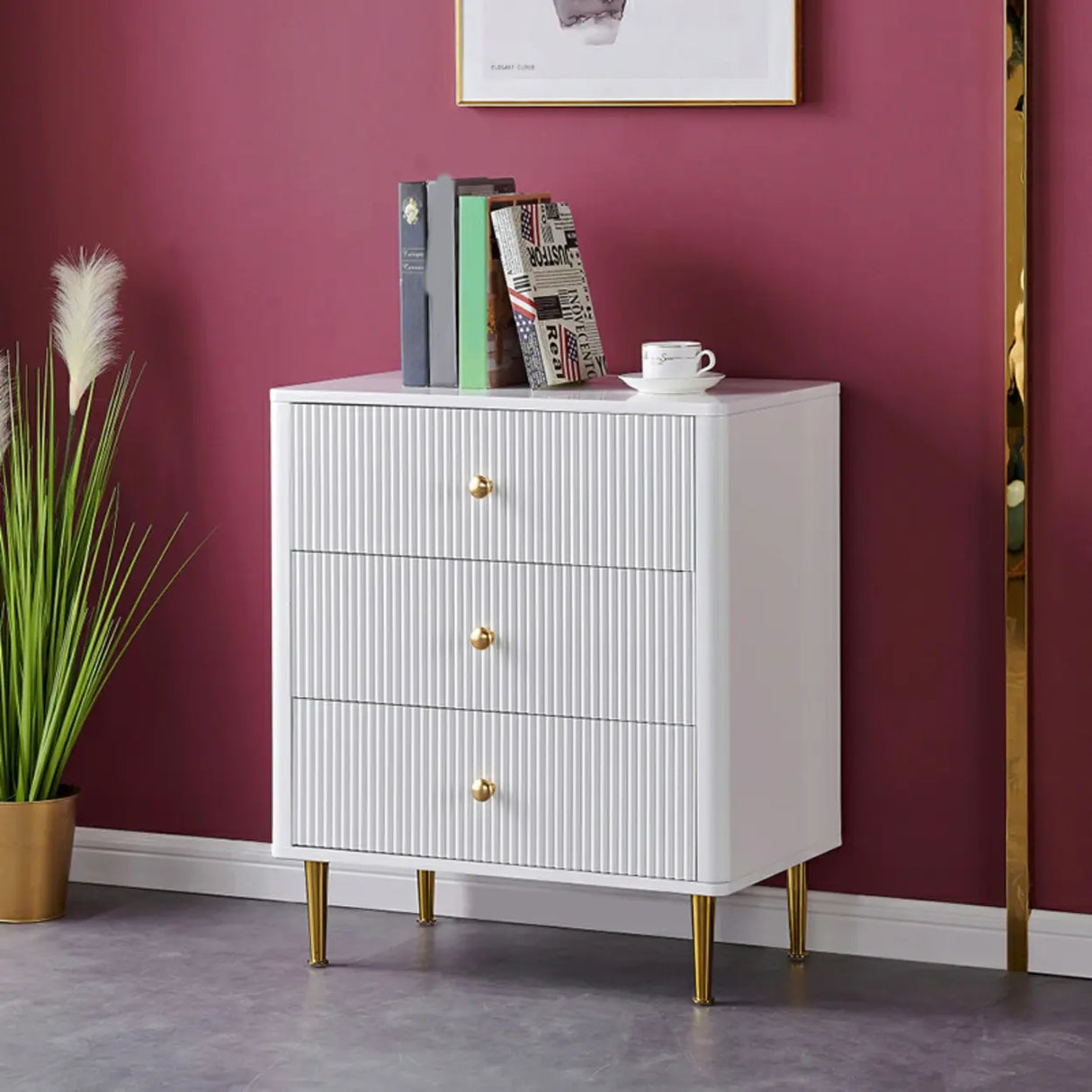 Modern White Wood Brass Handle Storage Dressers Image - 2