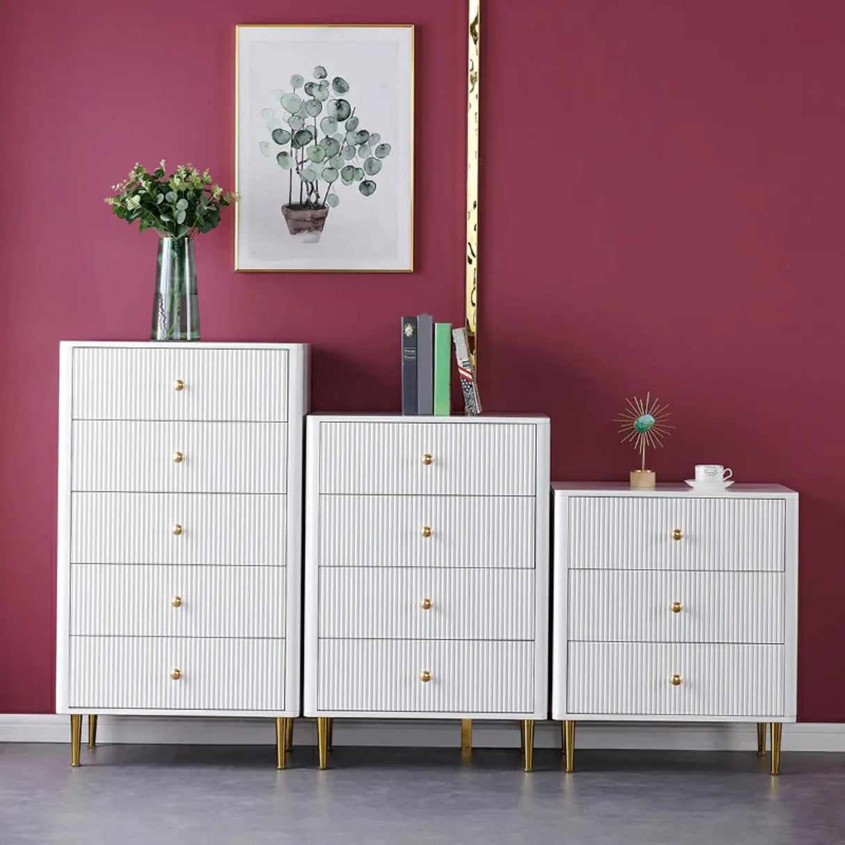 Modern White Wood Brass Handle Storage Dressers Image - 4