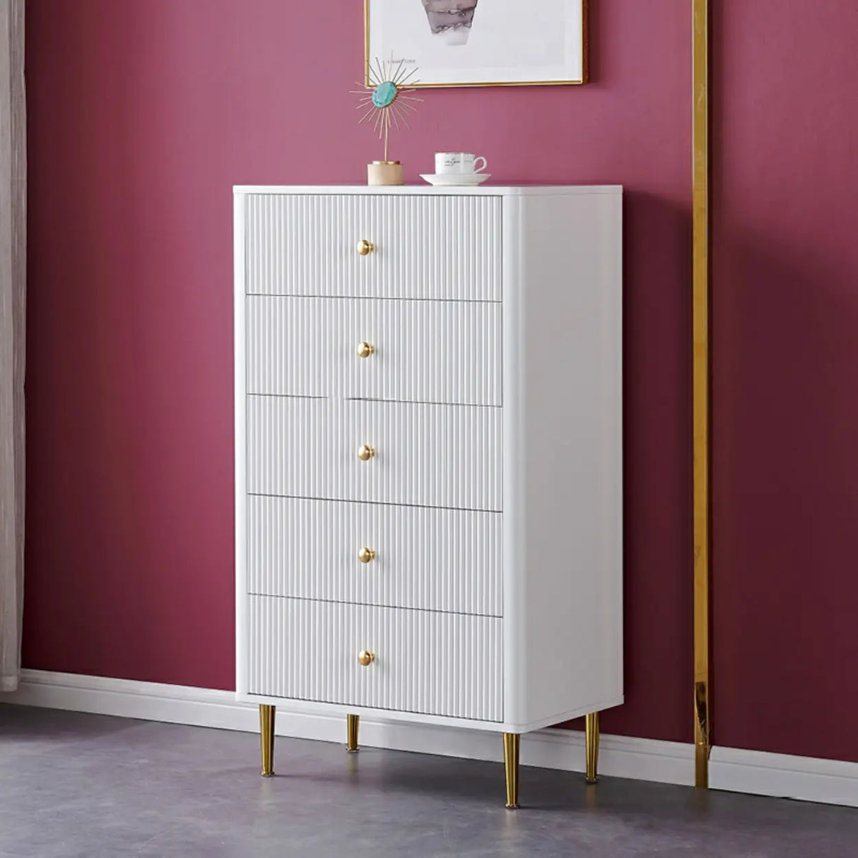 Modern White Wood Brass Handle Storage Dressers Image - 5