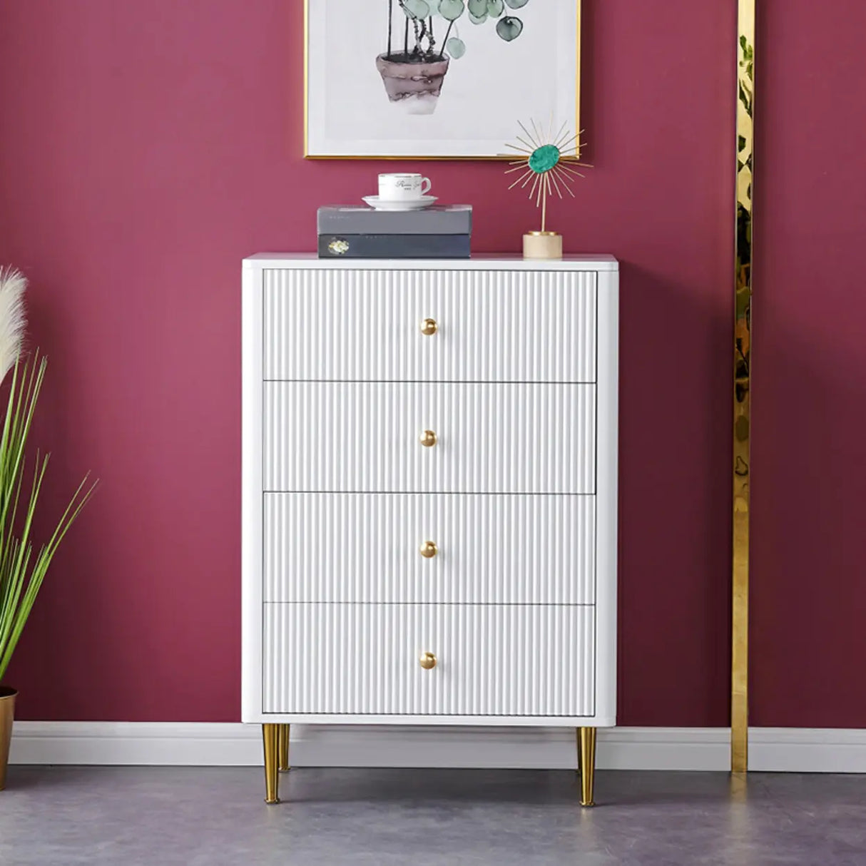 Modern White Wood Brass Handle Storage Dressers Image - 6