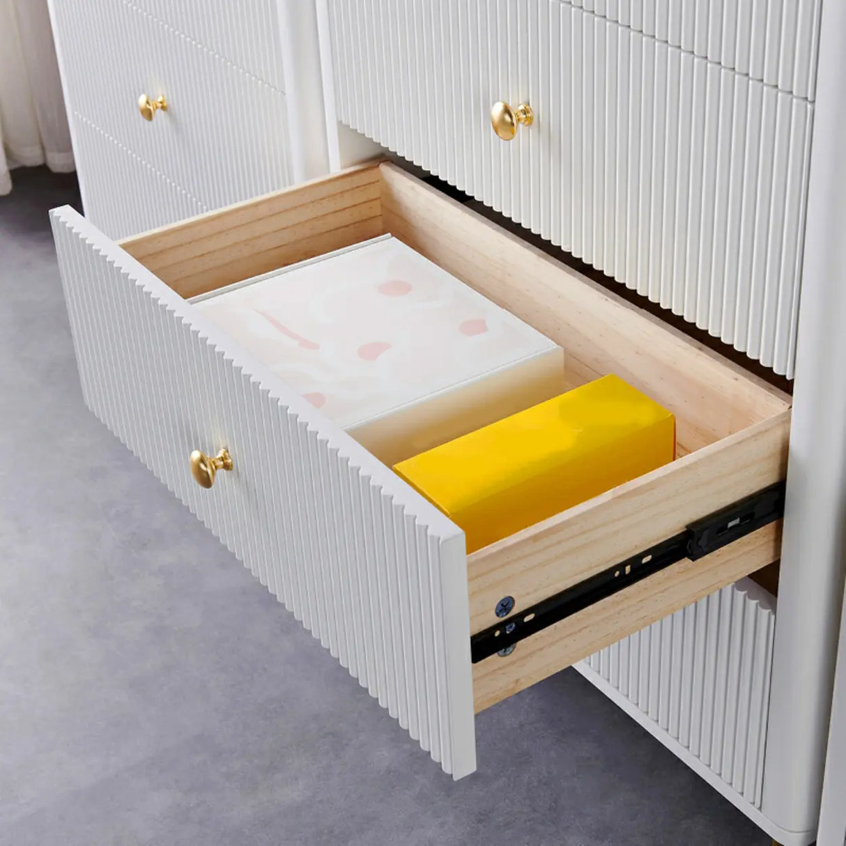 Modern White Wood Brass Handle Storage Dressers Image - 7