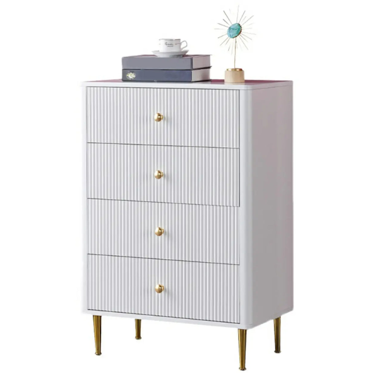 Modern White Wood Brass Handle Storage Dressers Image - 8